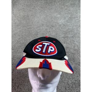 VINTAGE STP Racing Hat Mens Black White Flames Snapback Cap READ